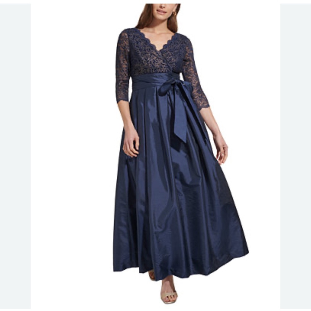 Jessica Howard Navy Lace Top Taffeta & Foil Gown Maxi Dressm